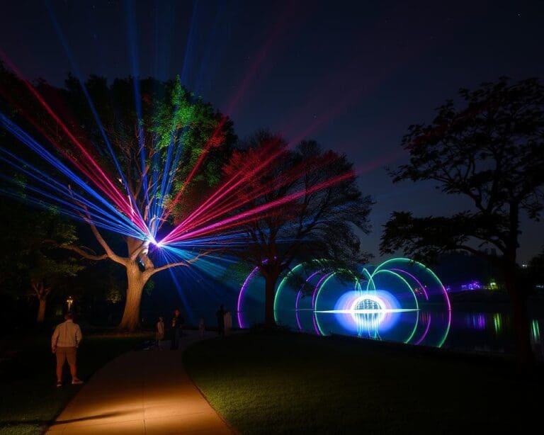 Lichtprojektionen und Musik im Park