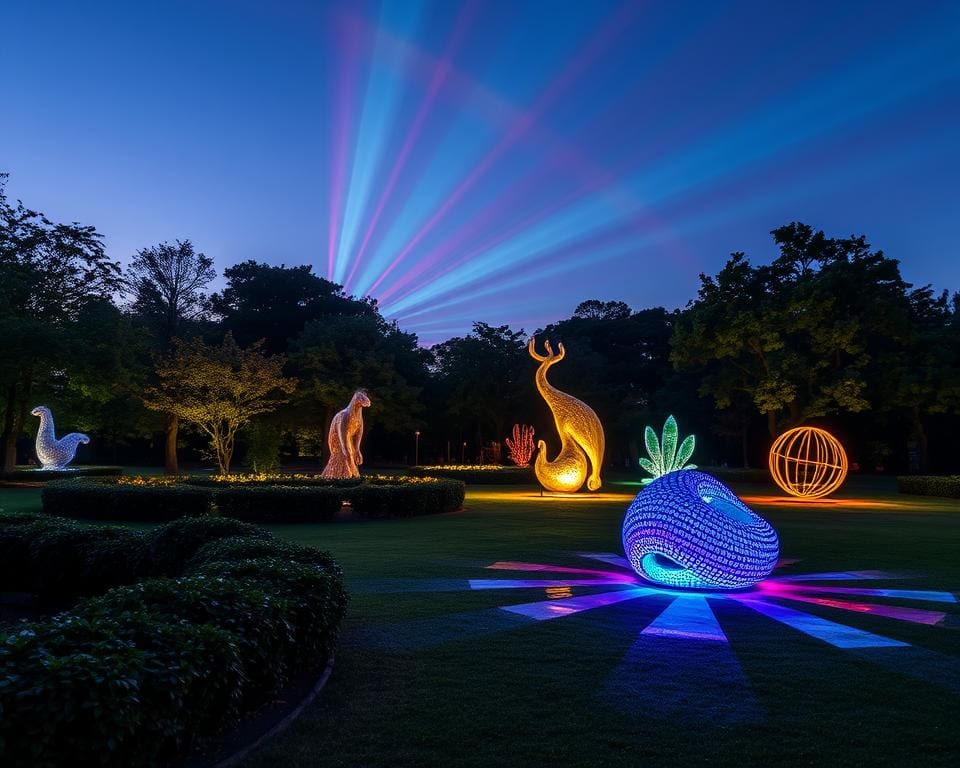 Skulpturen aus Licht im Park