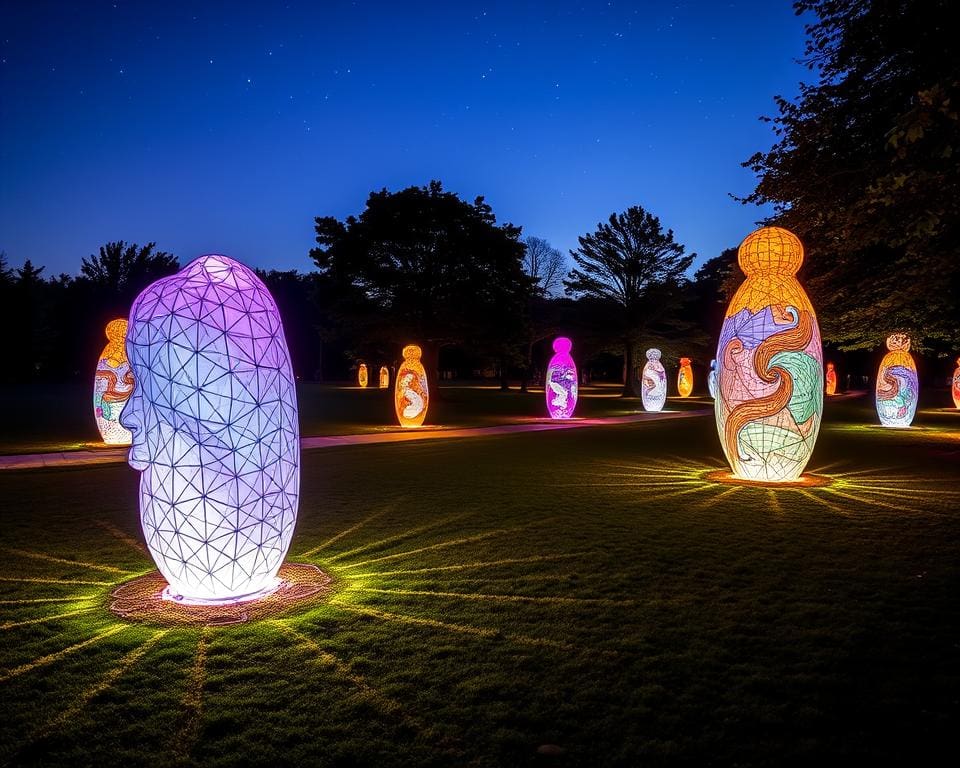 Skulpturen aus Licht im Park